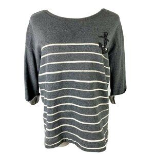 Gap Striped Beaded Oversized Shirt Women's Small Gray White Drop‎ Sleeve